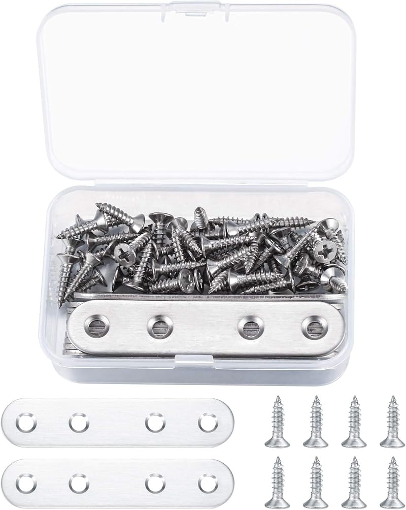 LJHOME 10PCS Stainless Steel Flat Straight Fixing Plates Brackets Screws