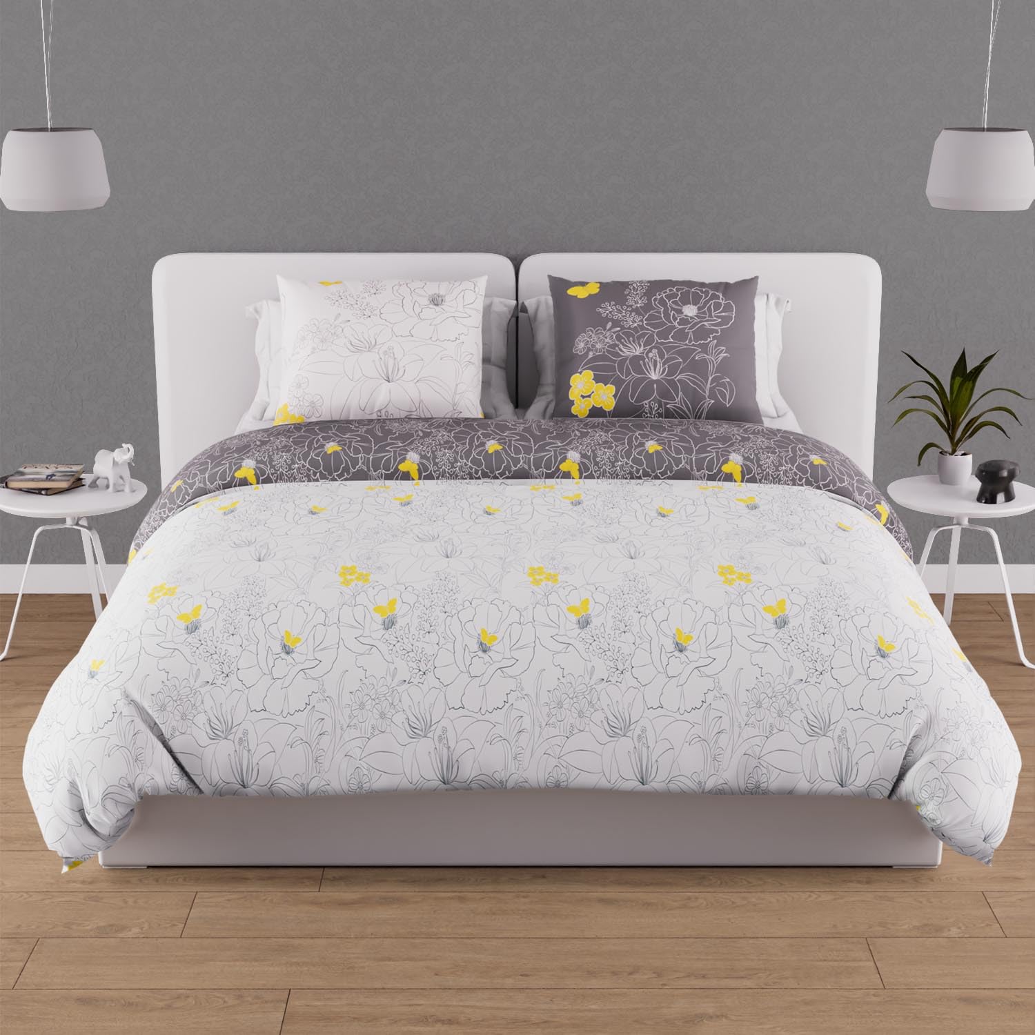 Soleil d'ocre, duvet cover, Cotton, gray, 220 x 240 cm