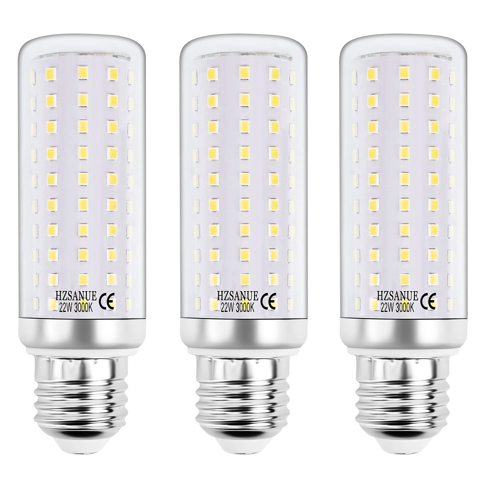 HZSANUE E27 LED Corn Bulbs 22W,Edison Screw Bulbs,2500Lm,3000K Warm White,180W Incandescent Bulbs Equivalent,Non Dimmable,Pack of 3