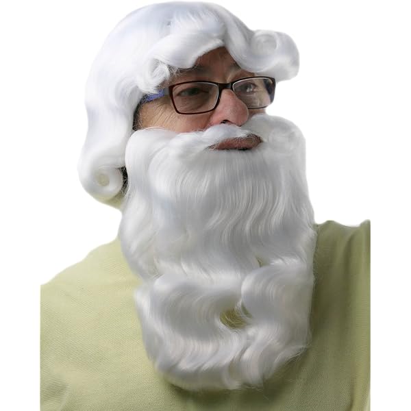 HOWAF Disfraz Papá Noel Peluca Y Barba Con Gafas | Accesorios Navideños Para Hombre | Talla única | Fiestas Y Eventos | Blanco