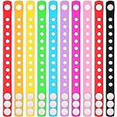 BBTO 60 Pieces Silicone Bracelets Wristbands Kids 8.3 Inch 10 Colors Happy Birthday Return Gift Student Adjustable Rubber Bracelets with Holes in Bulk for Rave Trinkets Shoe End of Year Party