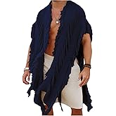 Verdusa Men's Knit Poncho Fringe Loose Cardigan Cape Knit Shawl Wrap Beach Vacation Outfits
