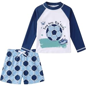 Aisyee Toddler Baby Boys Rash Guard Set for Kids Boys Swim Set with Swim Trunks Long Sleeve Bathing Suits