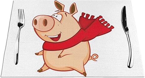 Amazon Co Jp ランチョンマット 猪 豚 スカーフ キャラクター 面白い 1枚 家庭用 レストラン用 4枚 テーブルマット 6枚セット 撥水 防汚 断熱 水洗いok 滑り止め 飾り 雰囲気 Yamayago ホーム キッチン