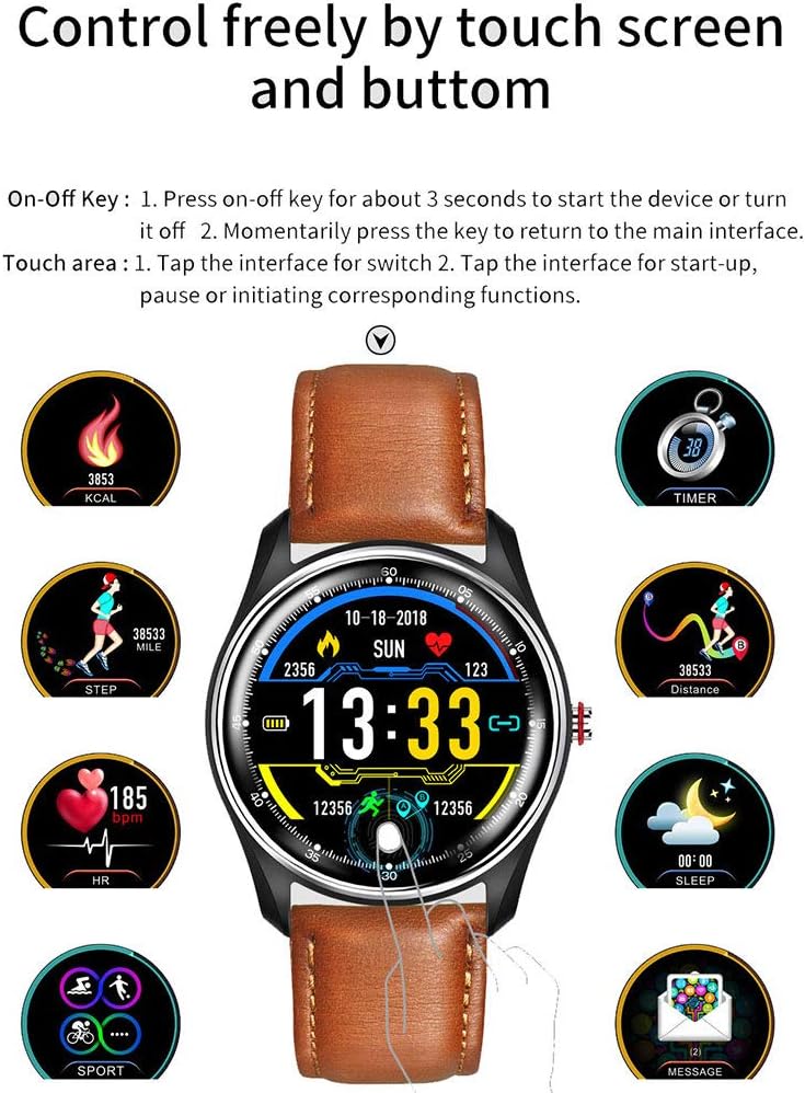 Ledu Smart Watch, Men ECG+PPG HRV Heart Rate Blood Pressure Monitor with IP68 Waterproof Men Smart Bracelet,Brown