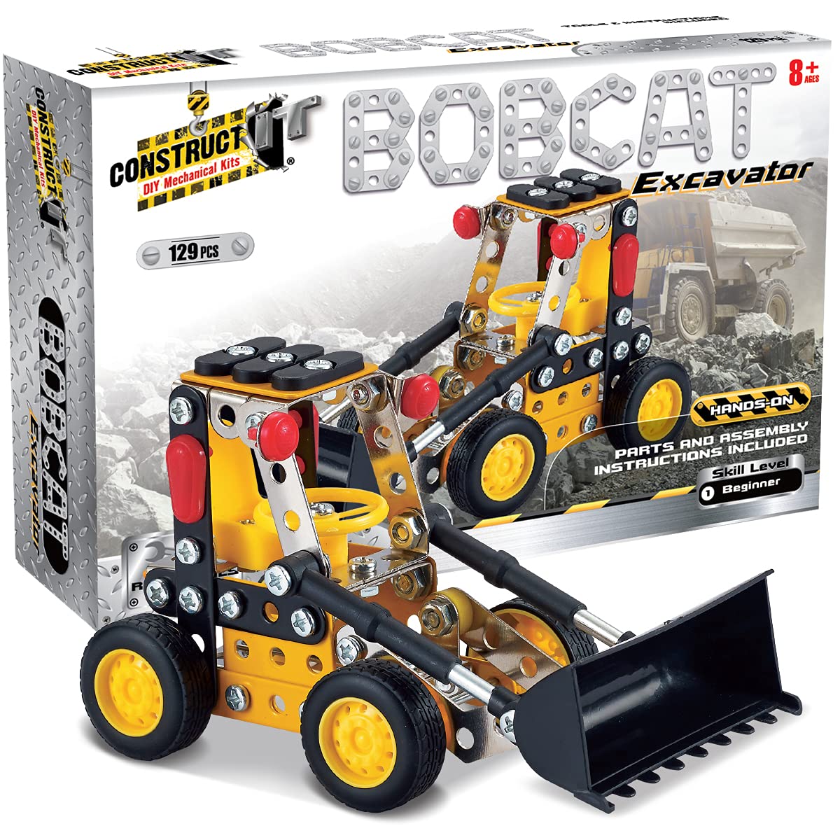 Construct It Bobcat - 129 Piece Bobcat Construction Kit - STEM Toys For 8+ Year Olds - Build Your Own Metal Bobcat - STEM for Kids Ages 8-12
