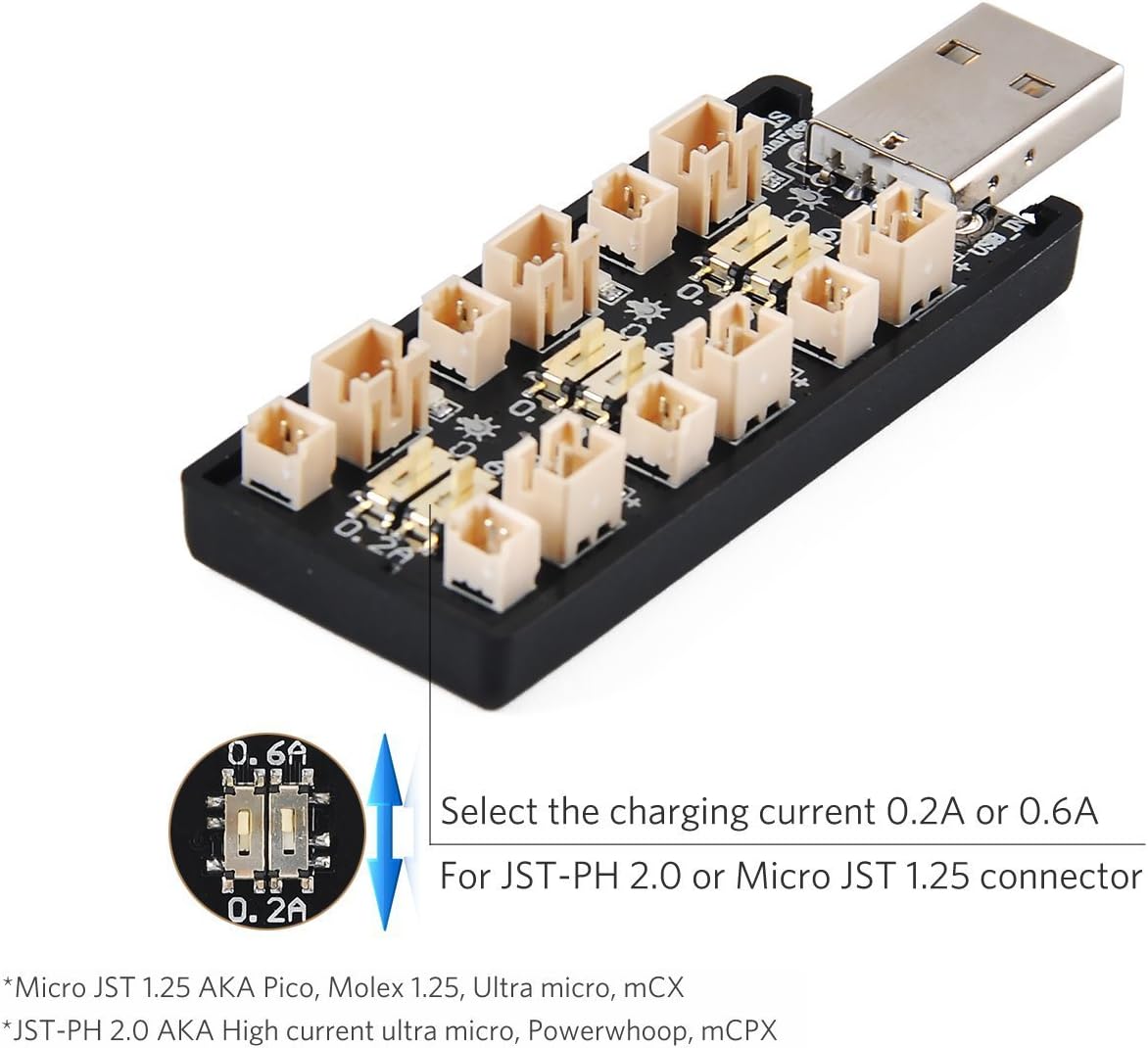 Upgrade 1S LiPo Battery USB 3.8V/4.35V Charger 6 Channel 1S LiHV Charger for EMAX Tinyhawk Blade Inductrix Tiny Whoop Inductrix FPV Plus Battery Micro JST 1.25 JST-PH 2.0 mCX mCPX Connectors: Toys & Games
