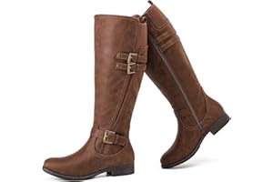 Ruiee Women's Knee High Boots - Stylish and Comfortable Round Toe Tall Riding Combat Boots with Side Zipper Closure for Fall and Winter Wear for Women.