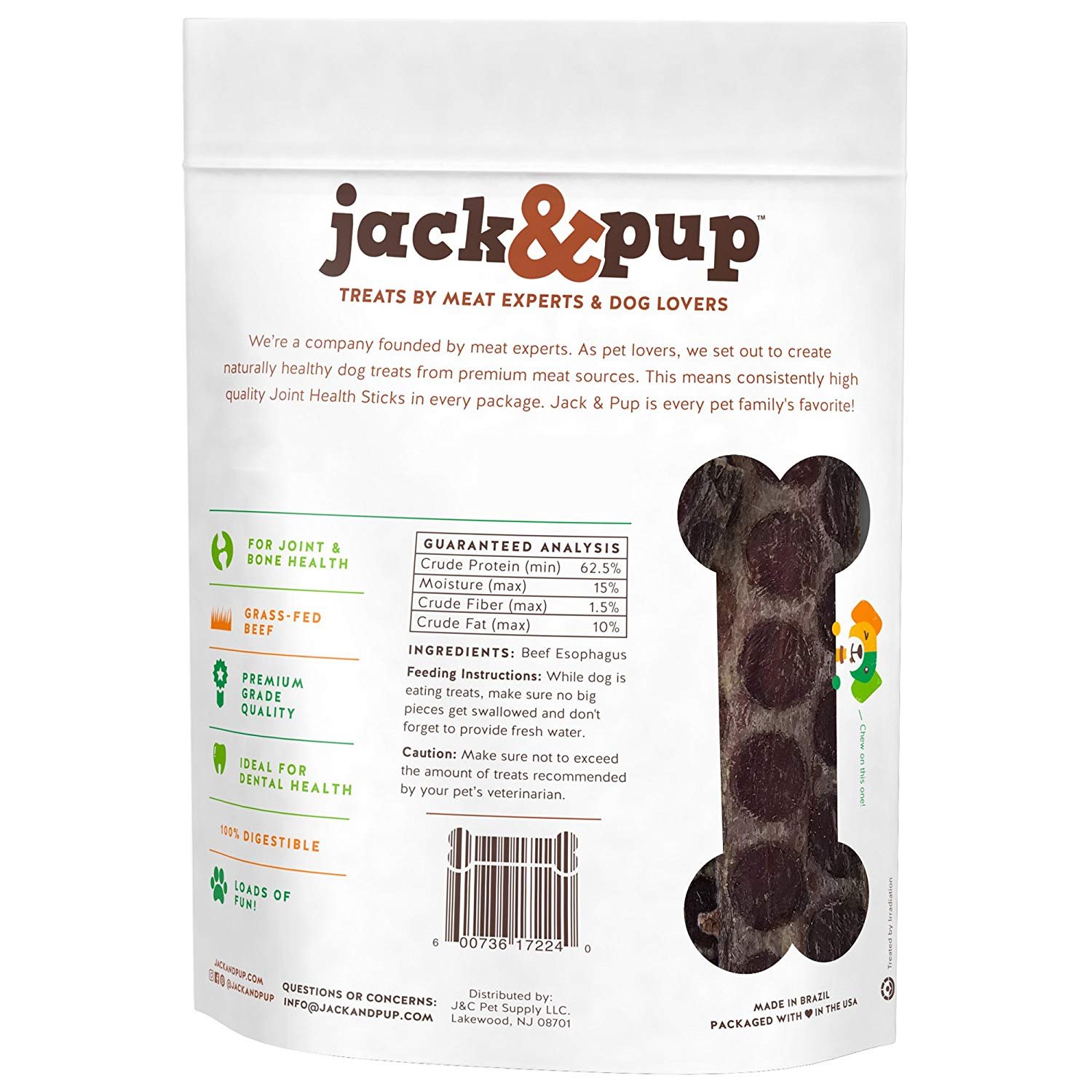 Jack&Pup 12” Joint Health Beef Jerky Dog Treat Chews (12 Pack) – Gourmet, Fresh and Savory Beef Gullet Jerky - Naturally Rich in Glucosamine and Chondroitin - Promotes Healthy Joints and Tissue Growth