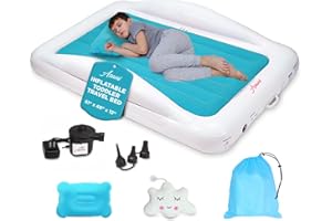 Asani Inflatable Toddler Travel Bed, Electric Pump, Leakproof Air Mattress, Bumpers, Carry Case, Pillow - Fits Kids Up to 4ft - Blue | Portable, Foldable, Ideal for Camping & Sleepovers