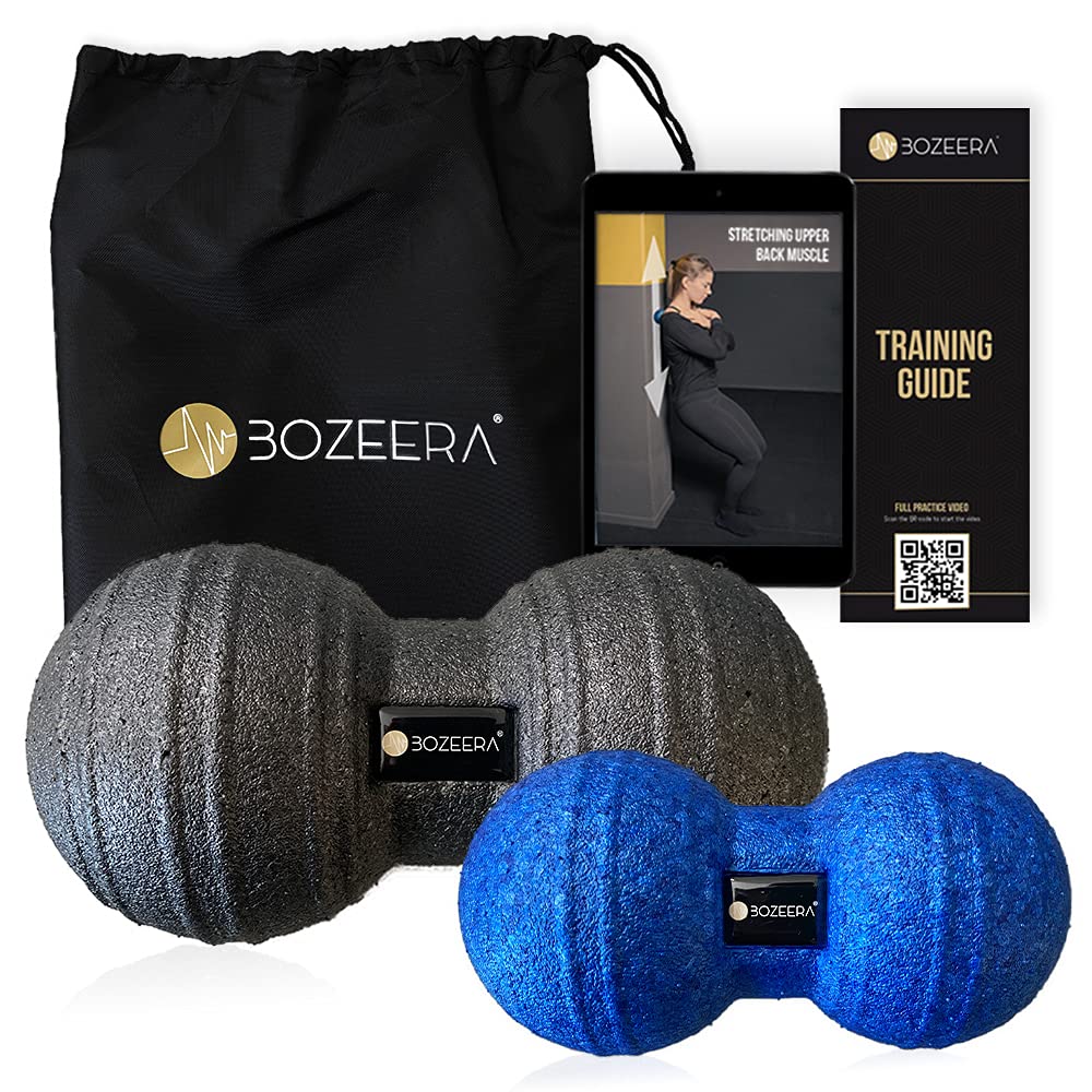[Peanut Massage Balls - Peanut Roller Massage Ball Set] Peanut Massage Ball 8cm & Peanut Ball 12cm – Peanut Foam Roller Set Incl. Free Video Exercises, Poster & Bag. Premium Set-Bozeera