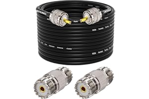 YOTENKO CB Antenna Cable 75ft, PL259 RG58 Coaxial Cable, UHF PL259 Male Coax Cable + 2PCS UHF SO239 Female Adapter 50 Ohm for CB Ham Radio, SWR Meter, Antenna Analyzer, HF Radio, Amateur Radio