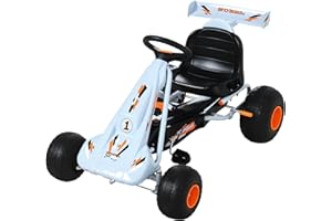 Aosom Pedal Go Kart Children Ride on Car Cute Style with Adjustable Seat, Plastic Wheels, Handbrake and Shift Lever, Light Blue