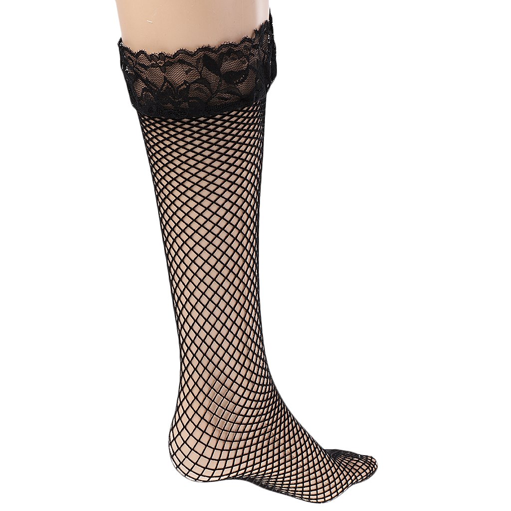 generic new arrival black lace top fishnet back seamed thigh high stockings
