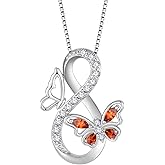 Lwsary Infinity Butterfly Necklace 925 Sterling Silver Birthstone Pendant Jewelry for Women