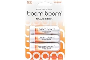 BoomBoom Nasal Stick | Vapor Flow Technology | Cool Refreshing Sensation | Natural Mood Boost | Simple Ingredients | Essential Oils + Menthol Inhaler (Tropical)