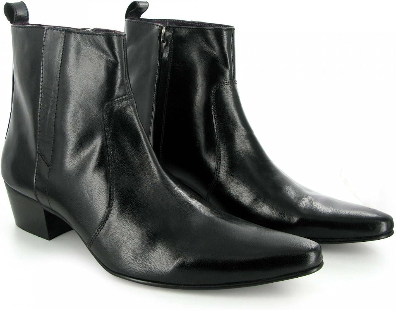 mens black leather pointed winklepicker shoes