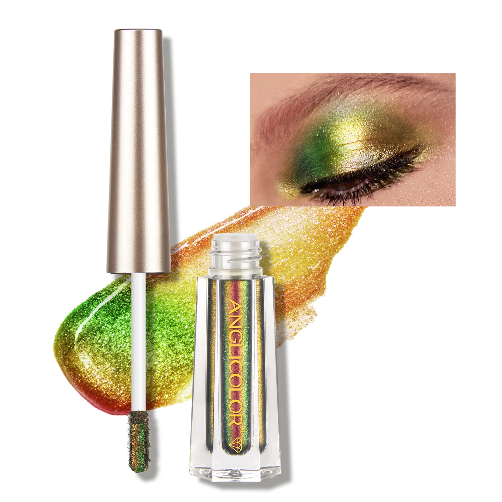 Diamond Chameleon Liquid Eyeshadow Metallic Changing Holographic Glitter Multichrome Eyeshadow Eye Shadow Long Lasting and Pigmented Sparkling & Shimmer Eyes Makeup (#101 PEACOCK)