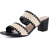 N.N.G Women Heels Sandals Braided Block Nude Summer Chunky Square Leather Woven Comfort Strappy Dress Casual Pumps Mules