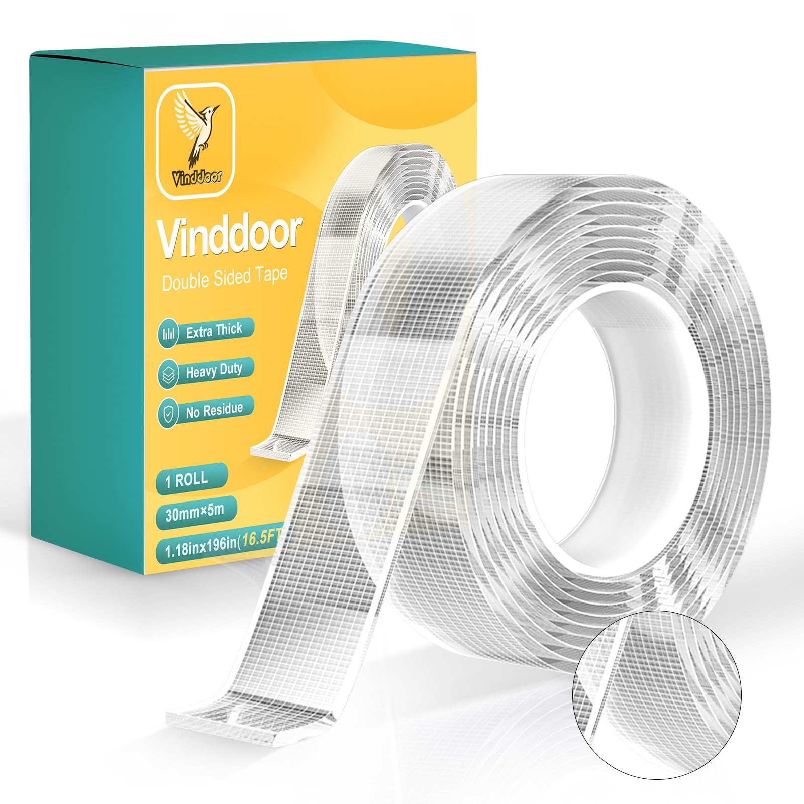 Photo 1 of Vinddoor Double Sided Tape, Heavy Duty Nano Mesh Tape (16.4FT), Mounting Tape Mounting Tape Wall Decor, Clear Removable Sticky Adhesive Strips No Damage Wall Strips Poster Room