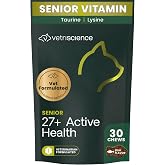 VetriScience Senior 27+ Active Health Chews for Senior Cats, Fish, 30 Count | Nu Cat Daily Multivitamin for Senior Cats, Balanced Vitamins, Minerals &amp; Antioxidants, Healthy Aging &amp; Wellness Support