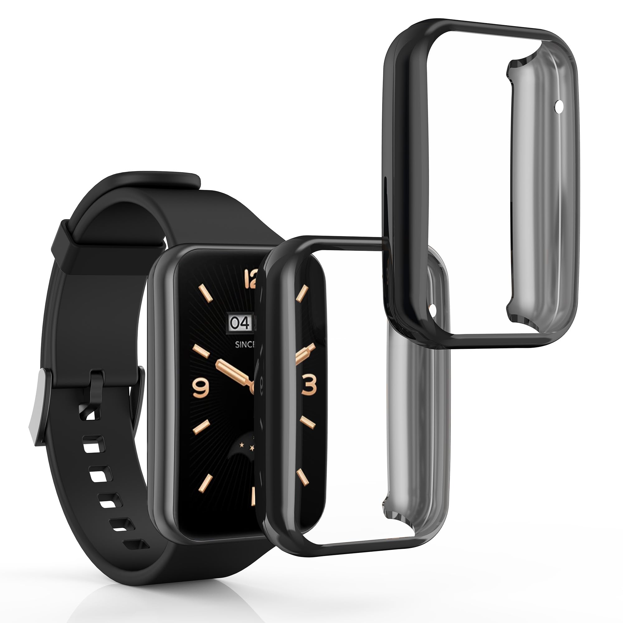 kwmobile 2x Cover with Screen Protector for Xiaomi Mi Band 7 Pro Case - TPU Silicone Fitness Tracker Cover Set - Black/Black