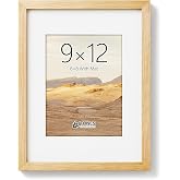 TONES FRAME DESIGN 9x12 Picture Frame,Solid Wood Frame with Mat,1 Pack | Fit 6x8 with Mat,Natural Wood Color,Real Oak Wood Unique Grain,Lightweight Picture Frame for Wall