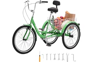 VEVOR Adult Tricycles Bike, 24 Inch Three-Wheeled Bicycles, 3 Wheel Bikes Trikes, Carbon Steel Cruiser Bike with Basket & Adj