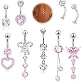 Beautidots Silver/Gold Belly Button Rings Stainless Steel Belly Rings CZ Belly Button for Women Navel Piercings Pack 14G Dangle Women Navel Piercing Jewelry