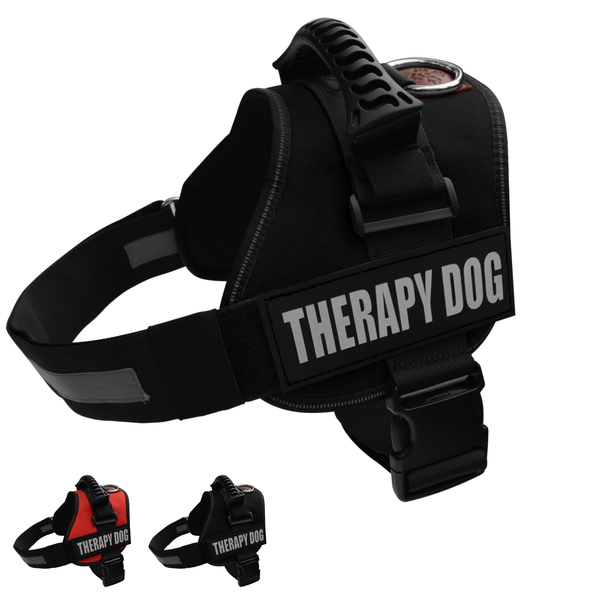 Albcorp Reflective Therapy Dog Vest Harness, Woven Nylon, Adjustable Service Animal Jacket, with 2 Hook and Loop Therapy Dog Removable Patches. Black, Large — image 1