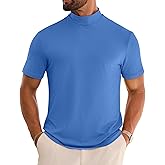Vssjavun Men's Mock Turtleneck T Shirt Short Sleeve Solid Basic Tee Soft Casual Pullover Top