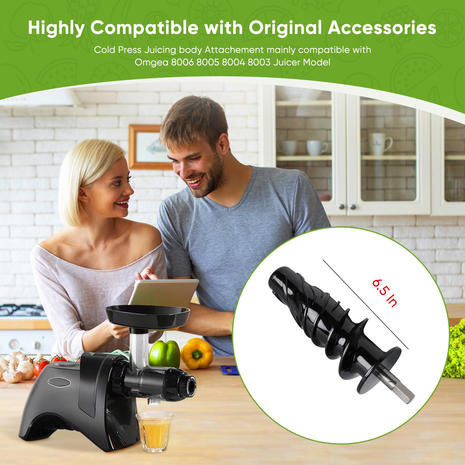 Juicer Auger Replacement Parts Compatible with Omega 8006 8005 8004 8003 NC800, NC900 Slow Juicer Accessories, Cold Press Juicer Feeding Chute Washable Accessory