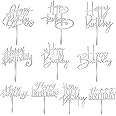 10 PCS Silver Happy Birthday Cake Topper Acrylic Cupcake Topper Birthday Supplies Decorations