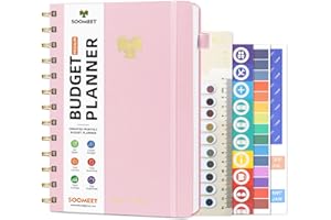 Soomeet Budget Planner 2025-2026 - Monthly Bill Organizer with Pockets. Undated Financial Organizer with Expense Tracker Journal, Budget Book to Control Your Money, Pink, Medium Size - 5.5" x 7"