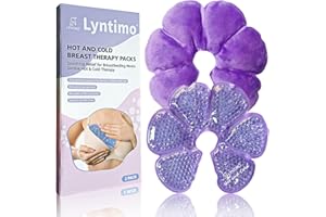 2 Pack Breast Therapy Packs, Lyntimo Hot & Cold Breastfeeding Essentials Ice Pack for Pain Relief, Dual-use Nipple Cooling Ge