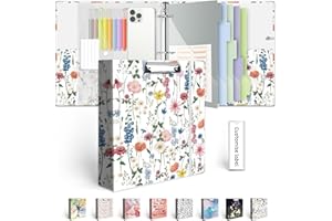 BVSSX 3 Ring Binder 2 Inch for 8.5"x11" Paper, Three Ring Binders with Clipboard, 5 Dividers with Tabs and Pockets, Plastic Folder, 18 Divider Stikers,Cute Binder with Pen Holder,Blue Bloom