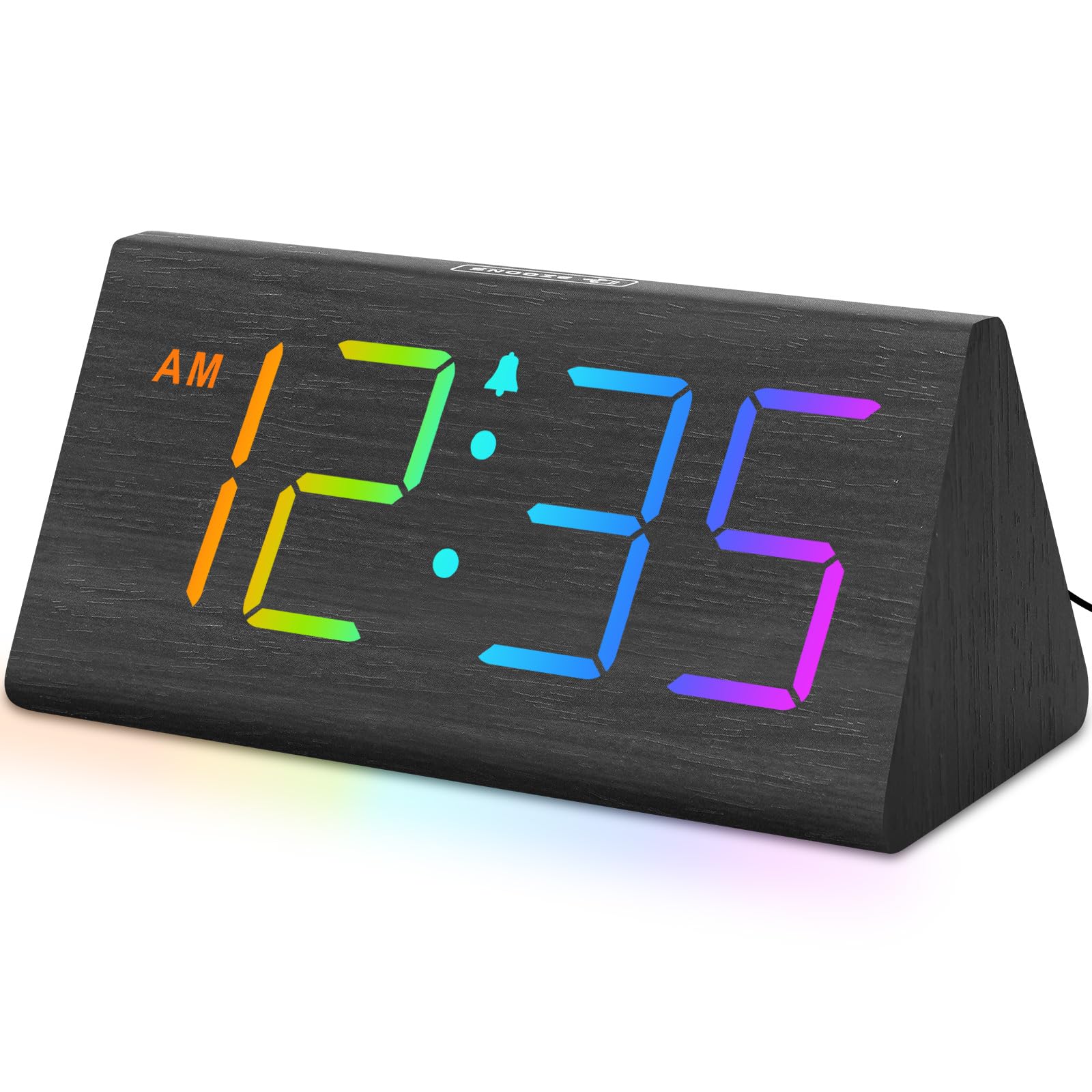 Photo 1 of DreamSky Wooden Digital Alarm Clock for Bedroom - RGB Electric Desk Clock with Large Numbers, USB Port, Loud Alarm for Heavy Sleepers, Dimmer and Volume Control, Snooze, Wood Décor (Adapter Powered)