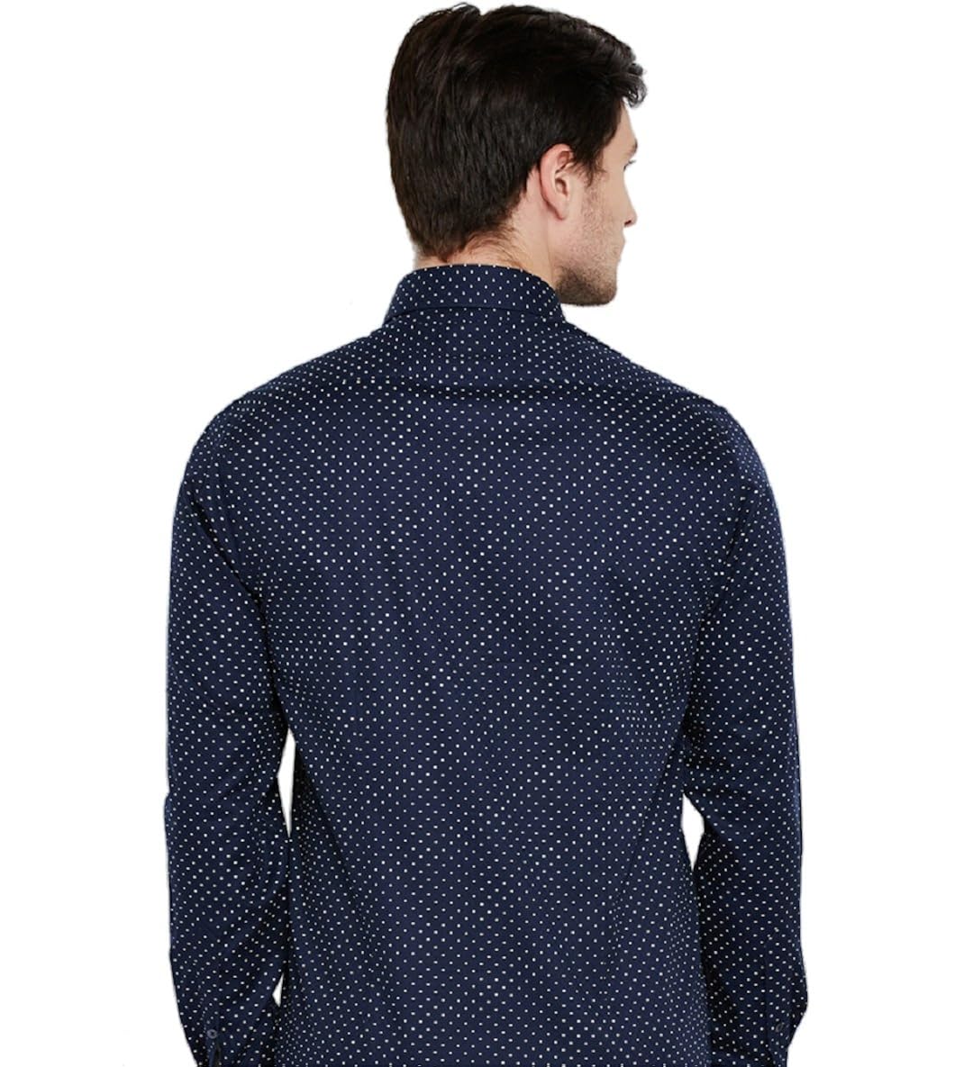 tom t navy blue dot print casual shirt for men