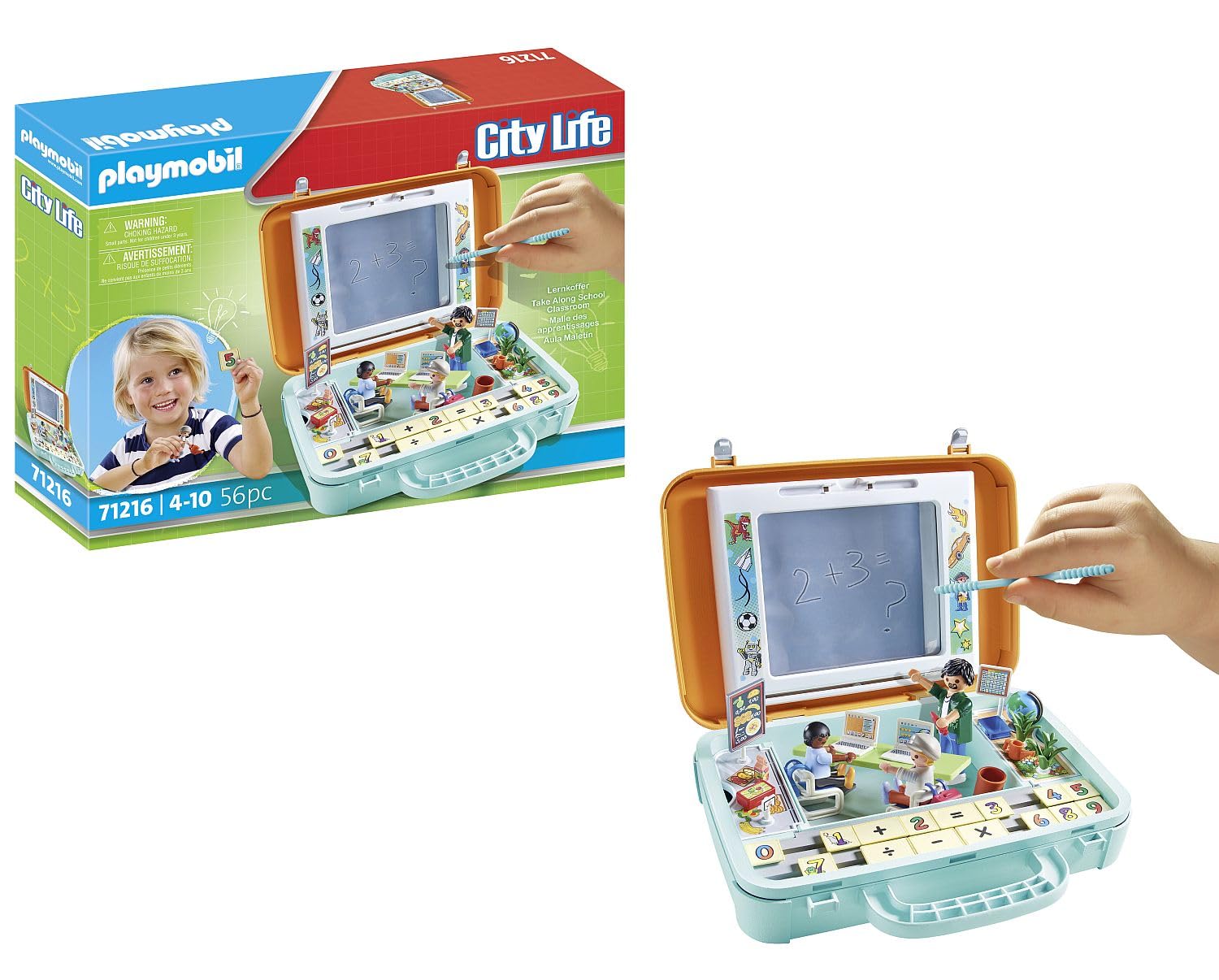 Playmobil 71216 City Life Take Along School Classroom, Learning Case, Maths Exercises and Blackboard for Writing, Educational Toy, Fun Imaginative Role-Play, PlaySets Suitable for Children Ages 4+