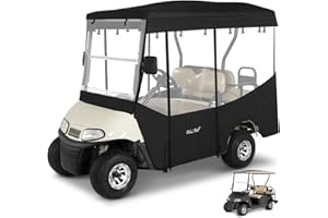 WEIMELL Golf Cart Enclosure 4 Passenger for EZGO RXV 2+2 600D Waterproof Windproof Driving Rain Cover Fit 4-Seater 80" Extended Roof 4-Sided Clear Windows Roll-up Door Black