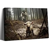 Balgardekor Jesus Running After Lost Lamb Christian Painting Canvas Wall Art Jesus and Lamb Religious Inspirational Home Decor for Living Room Bedroom Office Church (1, Grey 1, 12 x 16 Inches)