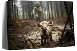 Balgardekor Jesus Running After Lost Lamb Christian Painting Canvas Wall Art Jesus and Lamb Religious Inspirational Home Decor for Living Room Bedroom Office Church (1, Grey 1, 16 x 24 Inches)