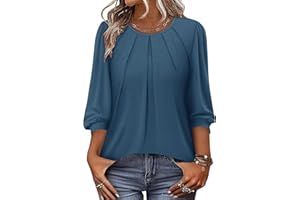 BETTE BOUTIK 3/4 Length Puff Sleeve Tops for Women 2026 Crewneck Casual Tunic Tops Loose Fit Shirts Blouses S-3XL