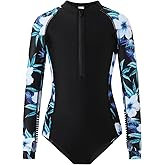 YOLIPULI Girls Long Sleeve Rashguard Swimsuit UV Protection One-Piece Swimwear Bathing Suit