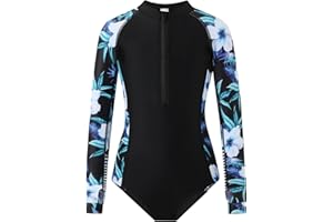YOLIPULI Girls Long Sleeve Rashguard Swimsuit UV Protection One-Piece Swimwear Bathing Suit