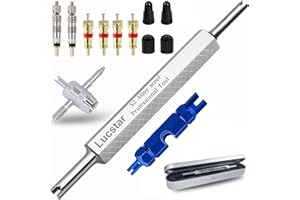Lucstar R134A R12 A/C HVAC Air Conditioner Schrader Valve Core Removal Tool,Tire Valve Stem Tool for Car Bicycle Tyre RV Truck, Automotive Tools Wrench, 2 Schrader/Presta Valve Caps, 4 Valve Cores