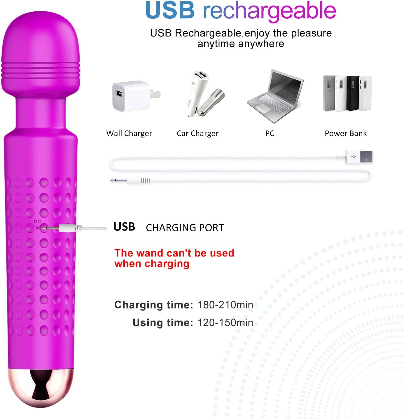 Wireless Electric Wand Massager, YICOCO Powerful Electric Massager Wand Cordless Rechargeable Massage Tools for Back Neck Shoulder Stress Relief (Lavender) - Waterproof - Image 4