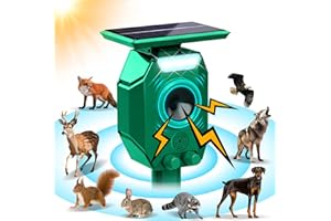 Radar Animal Repellent Outdoor, Ultrasonic Squirrel Cat Deterrent, Solar Power Deer Rabbit Repeller with Flash Light, Waterpr