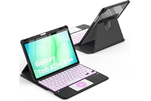 CACOE Rotating Keyboard Case for Samsung A11 Plus 2025 with Touchpad, 7-Color Backlight, Detachable Wireless Keyboard, 360° R