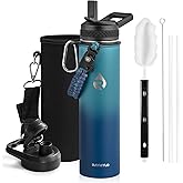 RAYMYLO Insulated Water Bottle 24oz, Triple Wall Vacuum Stainless Steel (Cold for 48 Hrs, Hot for 24Hrs), Leak Proof & Non-BPA, 24oz Hydro Water Flask with Paracord Handle & Straw Spout Lids
